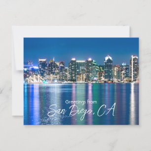 San Diego Skyline Night Travel Souvenir Vykort