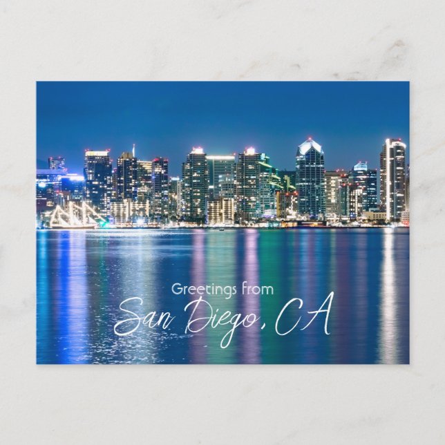 San Diego Skyline Night Travel Souvenir Vykort (Framsida)