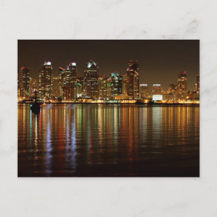 San Diego Skyline Night Vykort