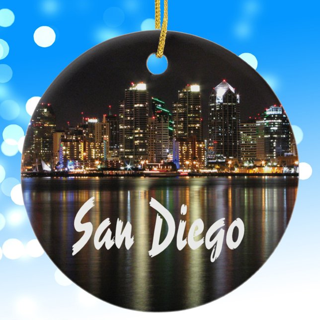 San Diego Skyline på natten Julgransprydnad Keramik (Skapare uppladdad)