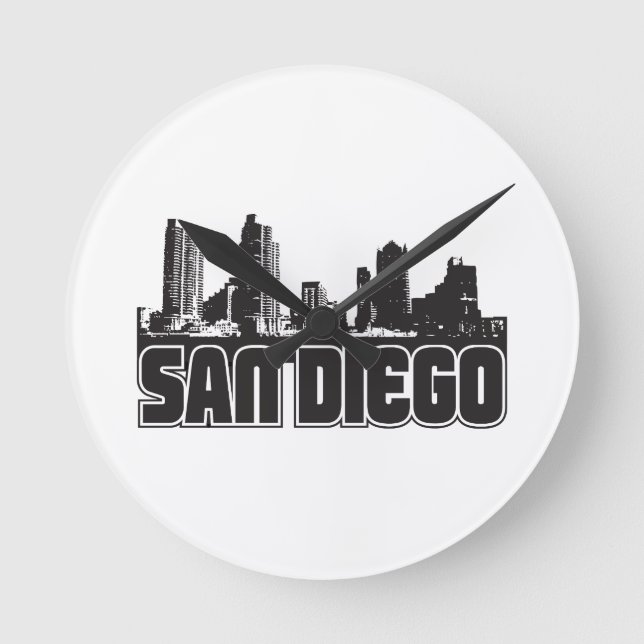 San Diego Skyline Rund Klocka (Framsida)