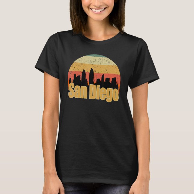 San Diego Skyline Silhouette Sunset I Kärlek San D T Shirt (Framsida)
