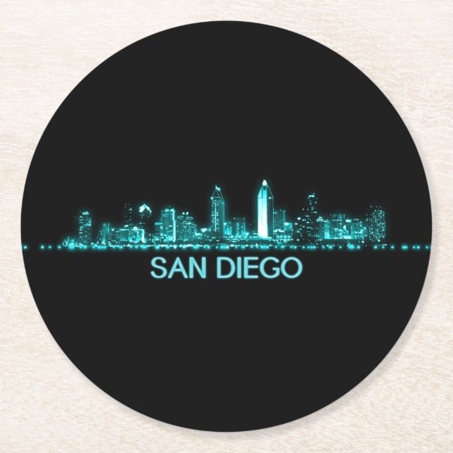 San Diego Skyline Underlägg Papper Rund (Framsidan)