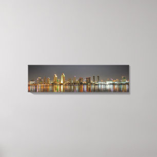 San Diego Skyline vid Night Panoramic Kanvastryck