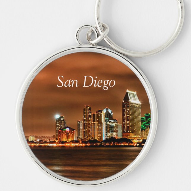 San Diego souvenir Rund Silverfärgad Nyckelring (Framsidan)