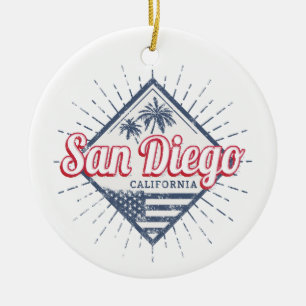 San Diego Stad Kalifornien Retro Palmträd Vintage Julgransprydnad Keramik