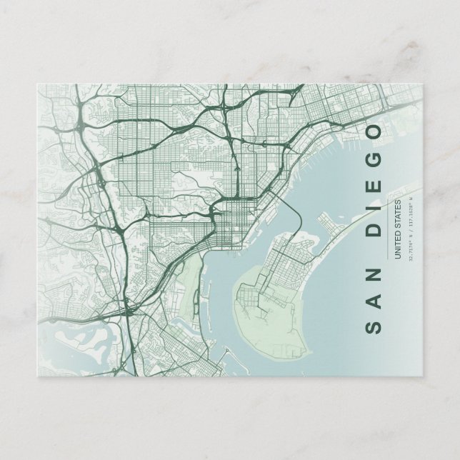 San Diego stads karta Minimal vykort (Framsida)