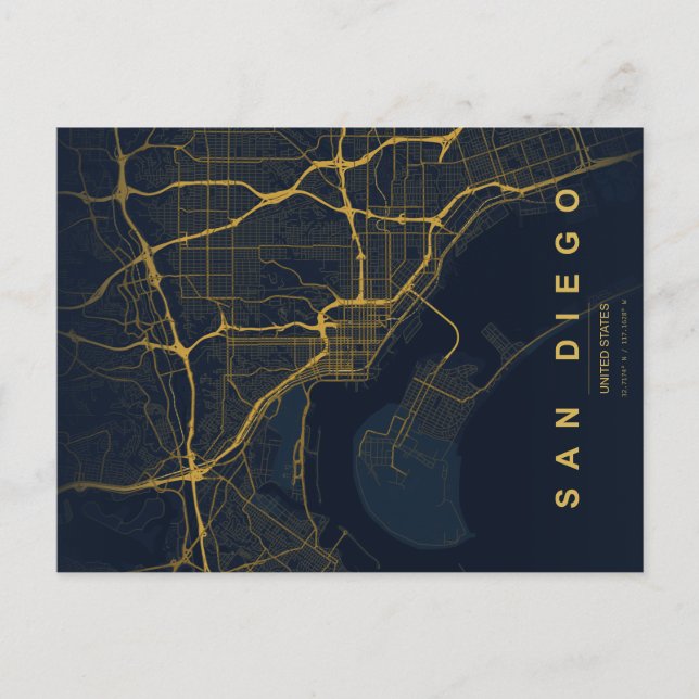 San Diego stads karta Minimal vykort (Framsida)