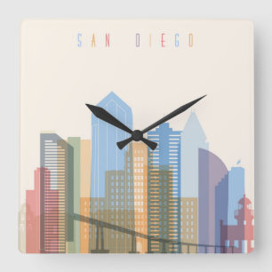 San Diego stadshorisont Fyrkantig Klocka