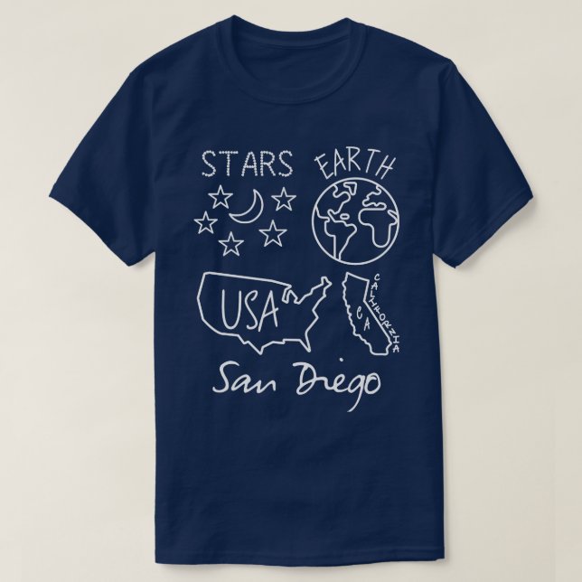 San Diego Stars Earth USA California White Text oc T Shirt (Design framsida)