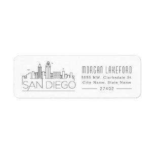 San Diego Stylized Skyline   Returadress Etikett