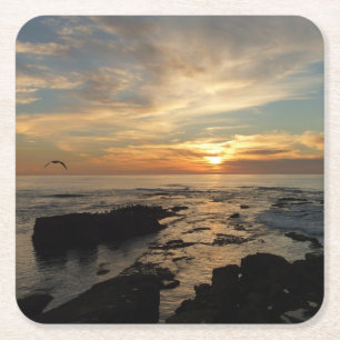 San Diego Sunset I California Sjölandskap Underlägg Papper Kvadrat