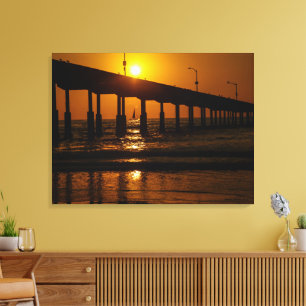 San Diego Sunset Ocean Beach Pier Canvastryck