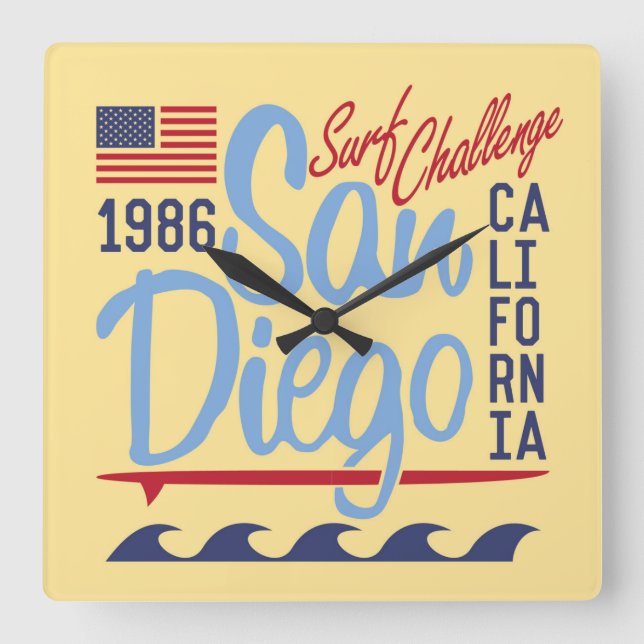 San Diego Surfa Challenge 1986 Fyrkantig Klocka (Framsida)