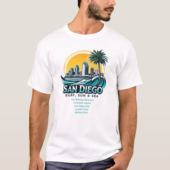 San Diego, "Surfa, Sol och hav" T Shirt (Framsida)