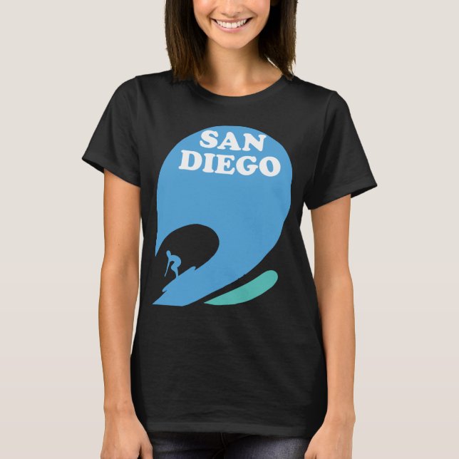 San Diego Surfare Blå Våg Retro Resa T Shirt (Framsida)
