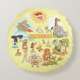 San Diego Tecknad Poufs Rund Kudde