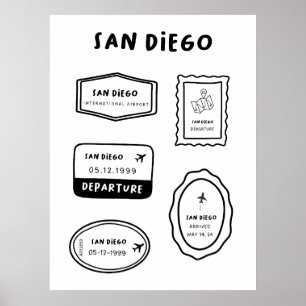San Diego - Travel Frimärke Collection Minimalis Poster