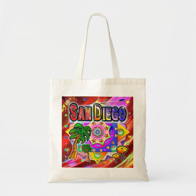 San Diego Tropical Friends Tote Bag Tygkasse (Framsidan)
