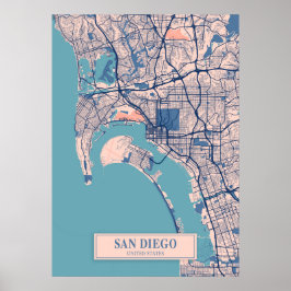 San Diego - United Stater Breezy City Karta Poster