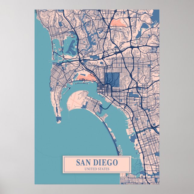 San Diego - United Stater Breezy City Karta Poster (Framsidan)