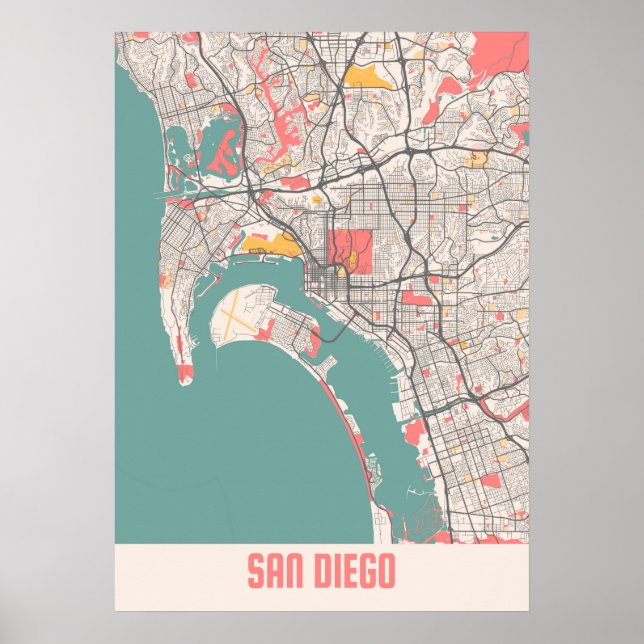 San Diego - United Stater Chalk City Karta Poster (Framsidan)