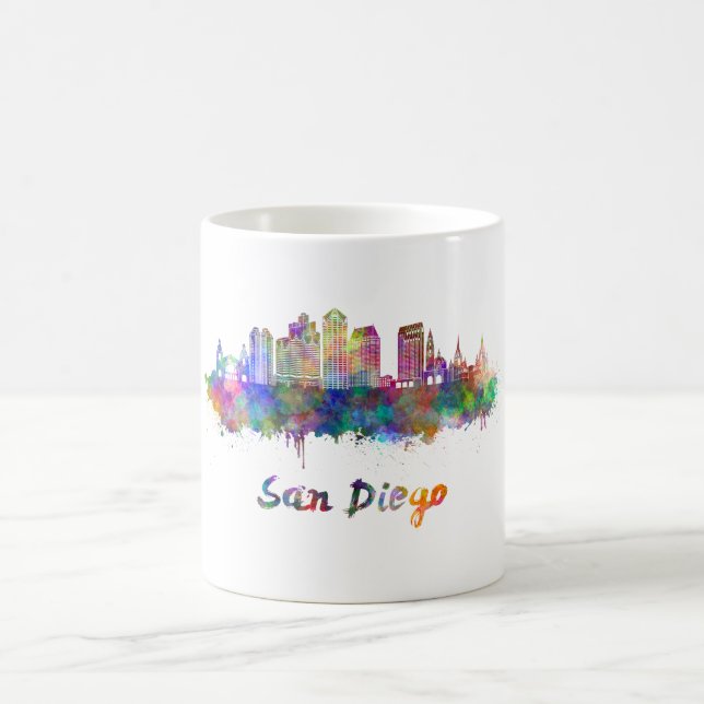 San Diego V2 skyline in watercolor Kaffemugg (Center)