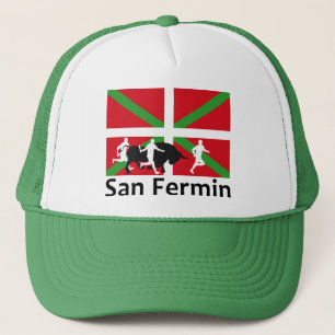 San Fermin tjur inkörda Pamplona och baskisk Truckerkeps