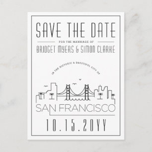San Fran Bröllop Stiliserad Skyline Spara datum Vykort