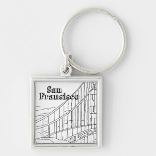 San Fran Golden Grind Bridge California Art Design Fyrkantig Silverfärgad Nyckelring