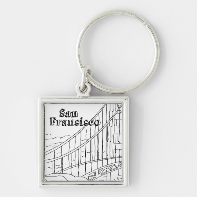 San Fran Golden Grind Bridge California Art Design Fyrkantig Silverfärgad Nyckelring (Framsidan)