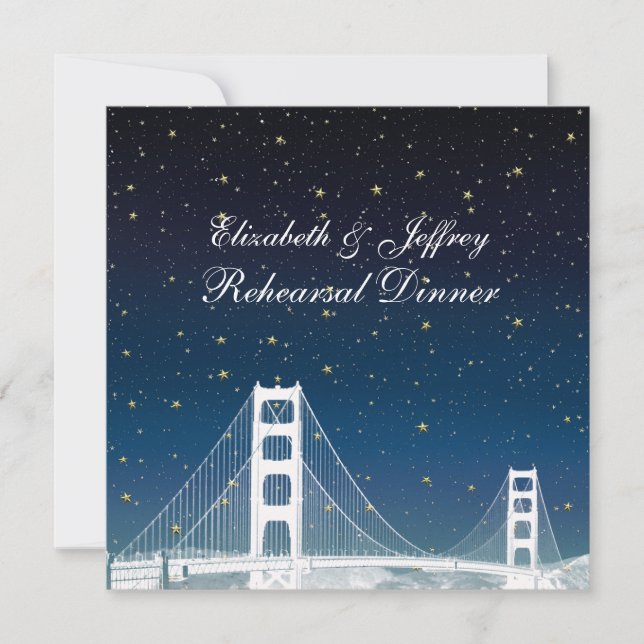 San Fran Skyline Etched Blue Star Övningsmiddag Inbjudningar (Framsida)