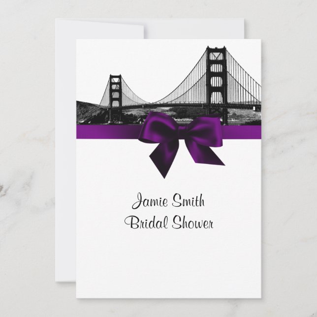 San Fran Skyline Etched BW Purple Bröllopsdusch Inbjudningar (Framsida)
