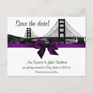 San Fran Skyline Etched BW Purple Spara datumet Meddelande Vykort