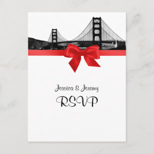 San Fran Skyline Etched BW Red RSVP 1 Inbjudan Vykort