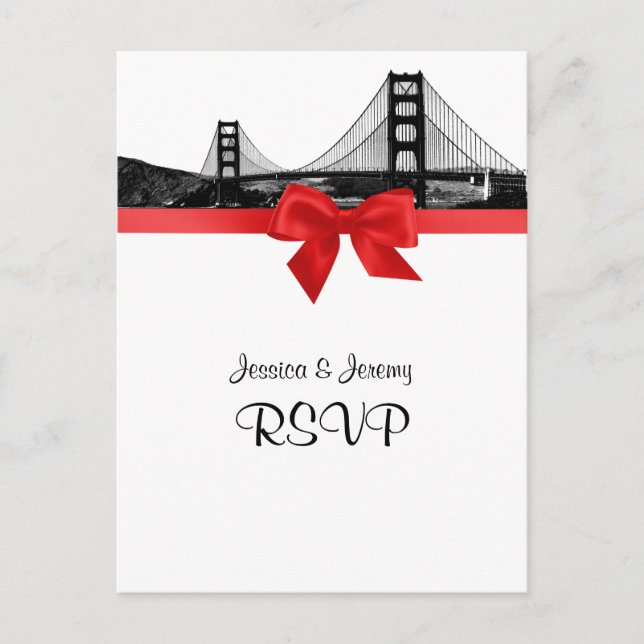 San Fran Skyline Etched BW Red RSVP 1 Inbjudan Vykort (Framsida)
