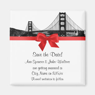 San Fran Skyline Etched BW Röd Save the Date Magnet