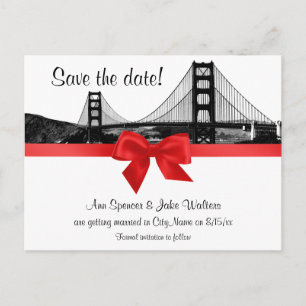 San Fran Skyline Etched BW Röd Save the Date Meddelande Vykort