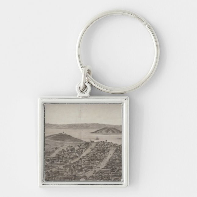 San Francisco, 1862 från ryska Backe Fyrkantig Silverfärgad Nyckelring (Framsidan)