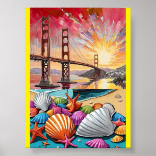 San Francisco akvarellmålning, Golden Gate Bri Poster