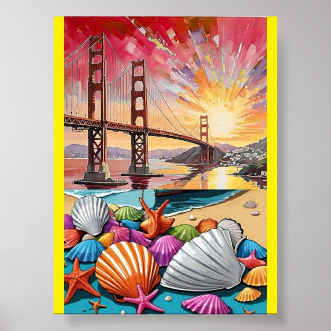 San Francisco akvarellmålning, Golden Gate Bri Poster (Framsidan)