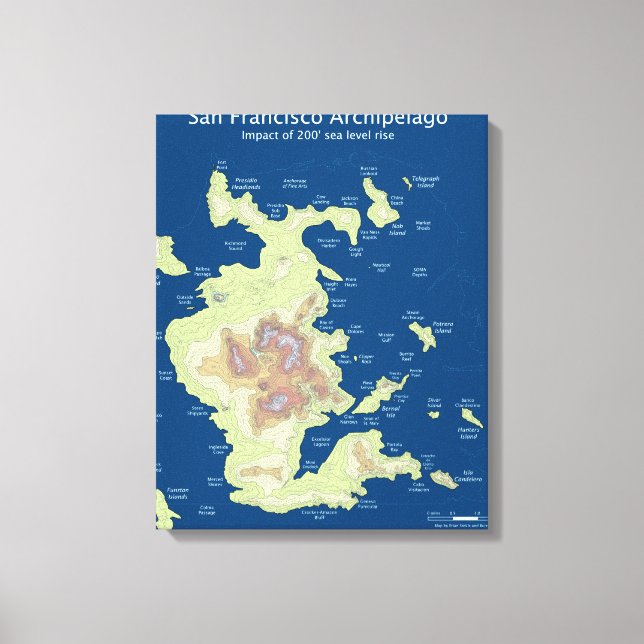 San Francisco Archipelago, 200' Havsnivå stiga upp Canvastryck (Framsida)
