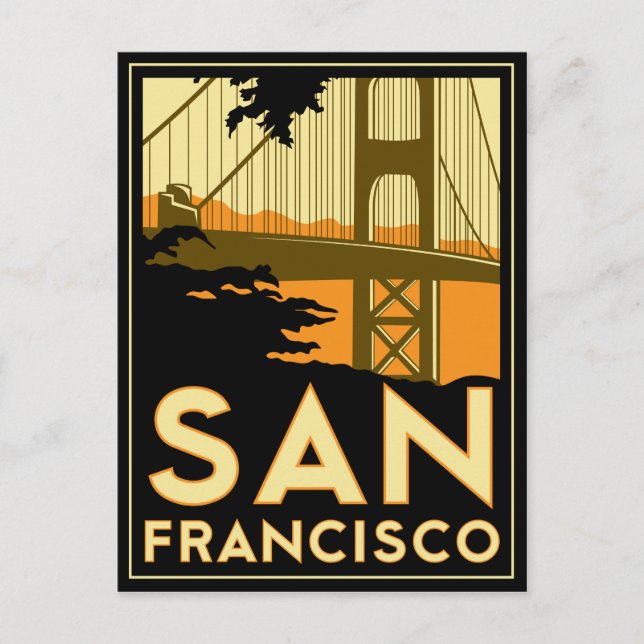 San Francisco Art Deco Travel Poster Vykort (Framsida)