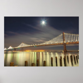 San Francisco Bay Bridge på natten med måne Poster