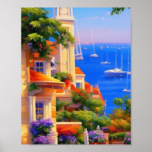 San Francisco Bay Segelbåtar Blommig Konsttryck Poster (Framsidan)