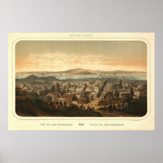 San Francisco Birdseye Panoramic Karta 1846 Poster