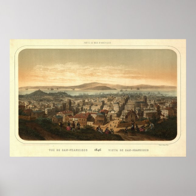 San Francisco Birdseye Panoramic Karta 1846 Poster (Framsidan)