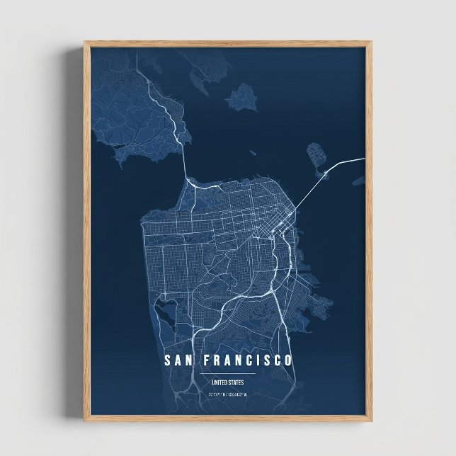 San Francisco Blå Karttryck Väggkonst Affisch Pres (Skapare uppladdad)