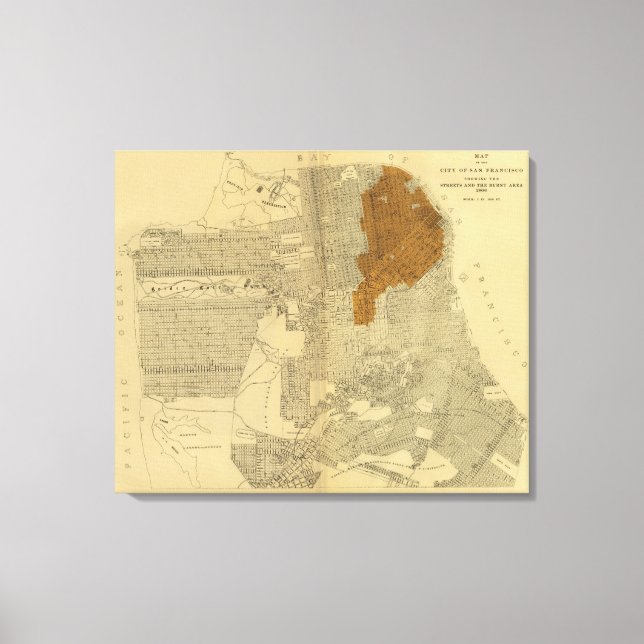 San Francisco bränt area, 1906 Canvastryck (Framsida)
