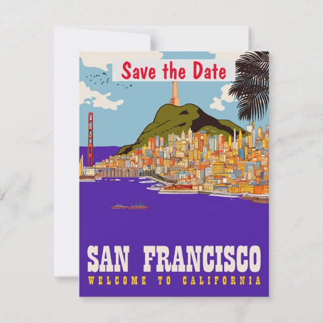 San Francisco Bridge Lila Bröllopsinbjudan Spara Datumet (Framsida)